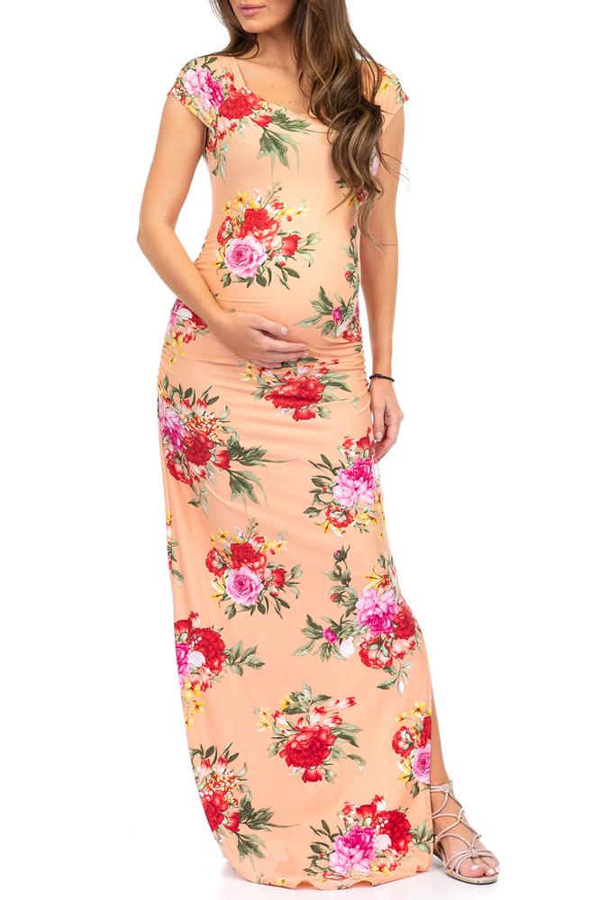 PinkBlush Mauve Abstract Floral Sash Tie Maternity/Nursing Maxi