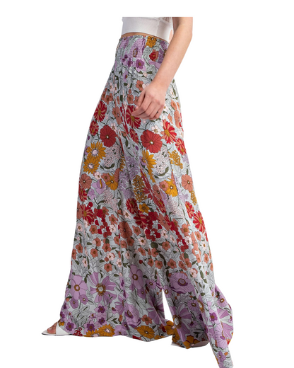 Floral Flowy Wide Leg Pants- Lavender