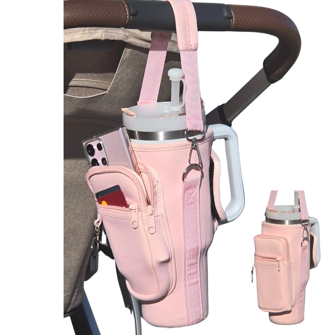 Stanley Cup Holder for Stroller- Insulated Carrier with Large Phone Pocket, Crossbody Strap & Wallet, Fits Most 30/40 Ounce Styles , Water Bottle Holder for Moms, Travelers & Active Lifestyles