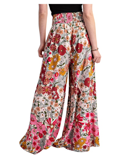 Floral Flowy Wide Leg Pants- Rose Pink