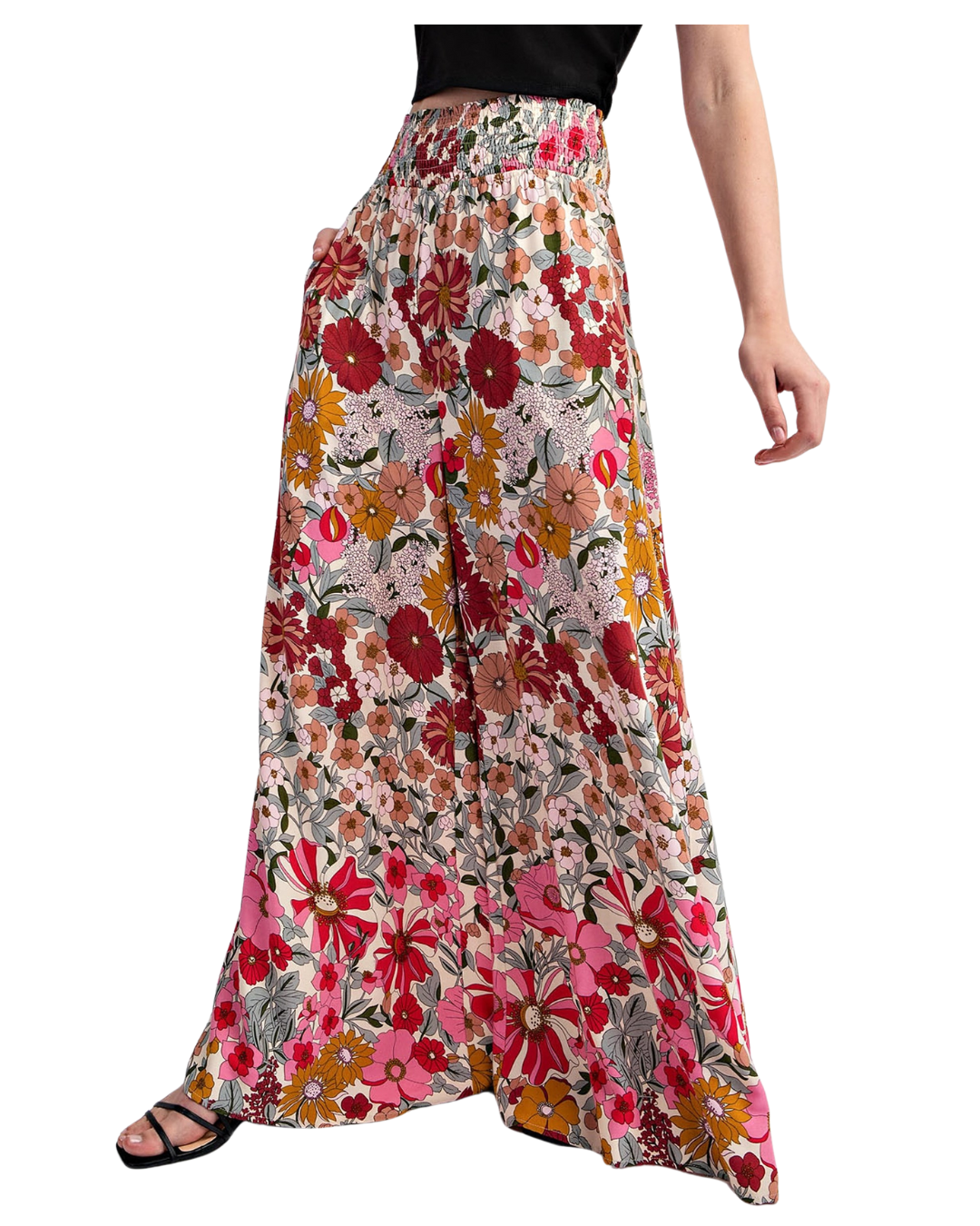 Floral Flowy Wide Leg Pants- Rose Pink