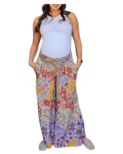 Floral Flowy Wide Leg Pants- Lavender