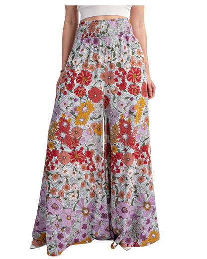 Floral Flowy Wide Leg Pants- Rose Pink