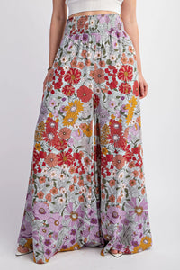 Floral Flowy Wide Leg Pants- Rose Pink