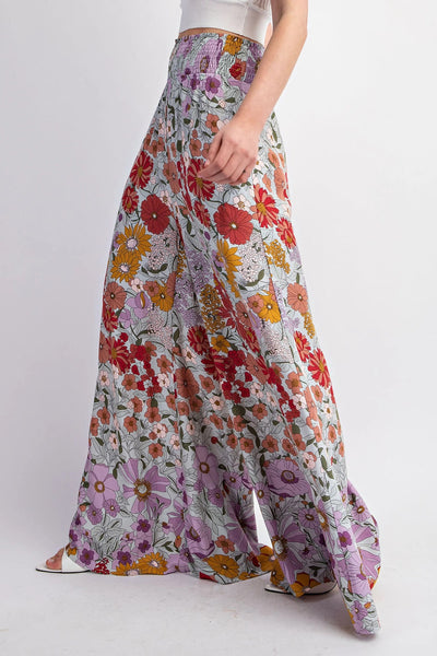 Floral Flowy Wide Leg Pants- Lavender