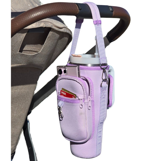 Stanley Cup Holder for Stroller- w/ Large Phone Pocket, Crossbody Strap & Wallet, Fits Most 30/40 Ounce Styles , Water Bottle Holder for Moms, Travelers & Active Lifestyles