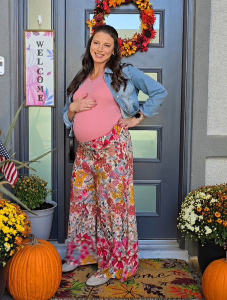 Floral Flowy Wide Leg Pants- Lavender