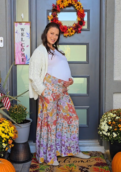 Floral Flowy Wide Leg Pants- Lavender