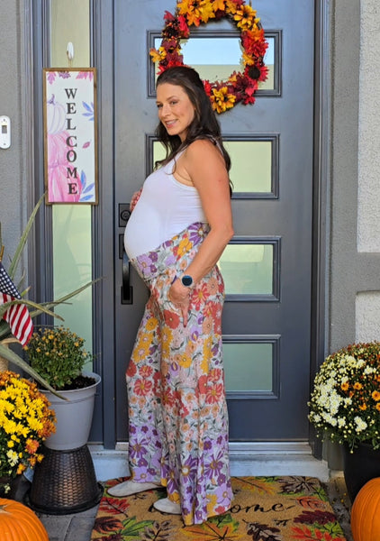 Floral Flowy Wide Leg Pants- Lavender