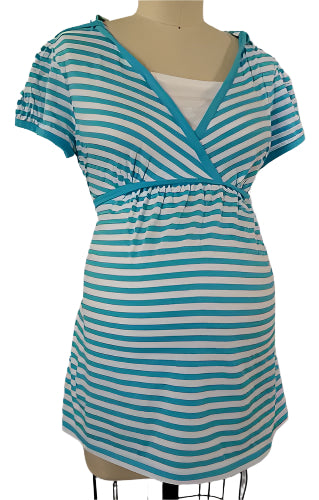 Soon to Be Turquoise Short Sleeve Striped Hooded Knit Top NWT