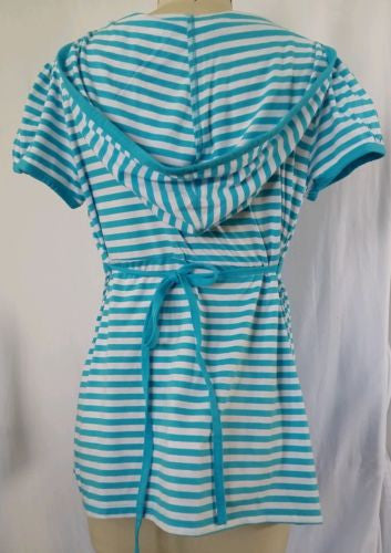 Soon to Be Turquoise Short Sleeve Striped Hooded Knit Top NWT