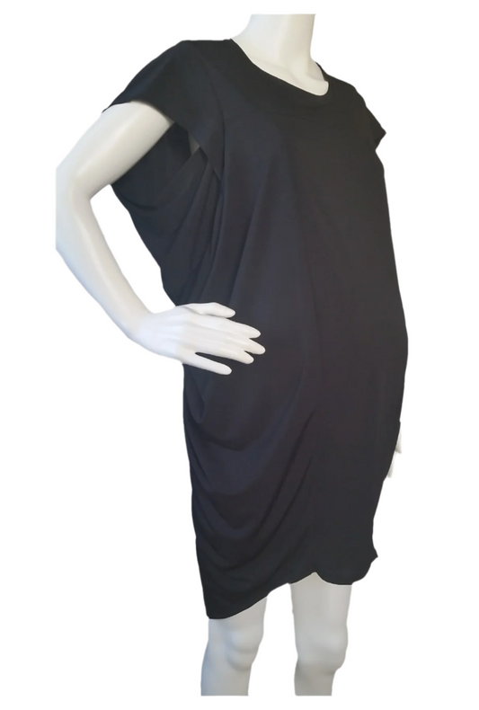 Black Draped Detail Knit Dress